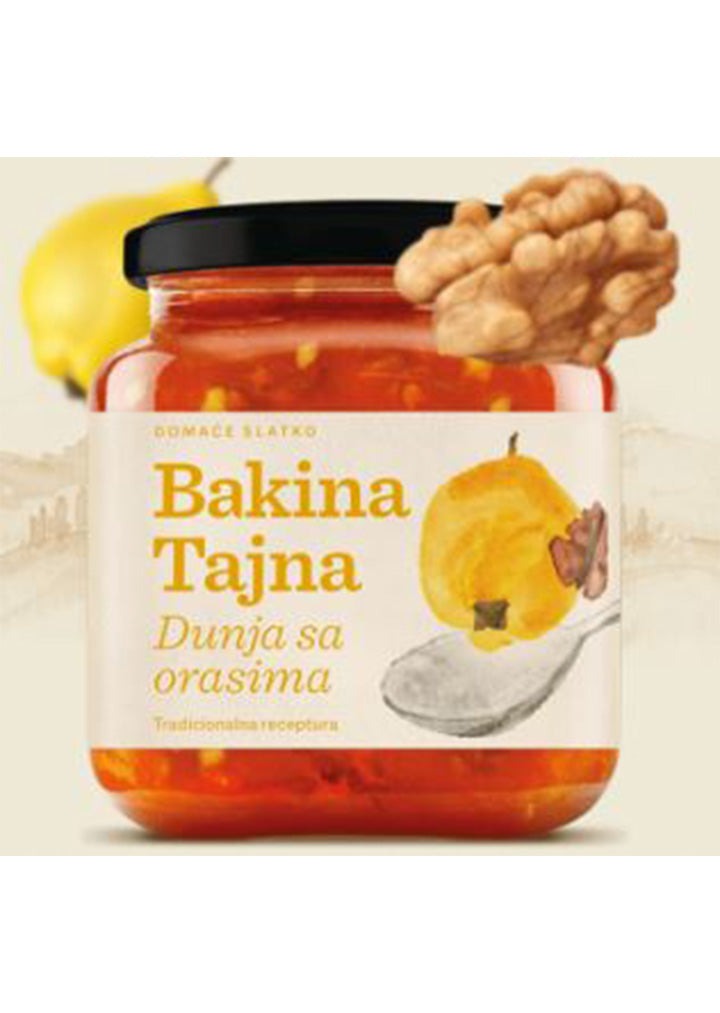 Bakina Tajna - Whole fruit preserve - Quince with walnuts 375g