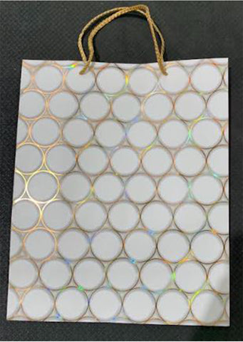 Gift paper bag - white-gold circles 26x32x12cm